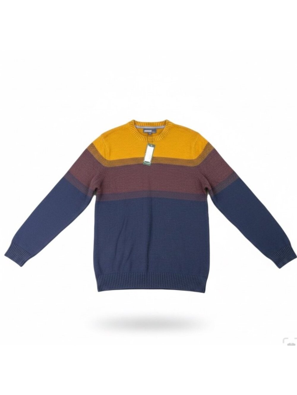 Commerce Mens Yellow Burgundy Blue Cotton Blend Crewneck Colorblock Sweater Sz L